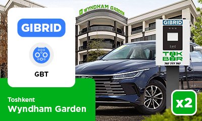 There are 2 TOKBOR HYBRID GBT charging stations in the Wyndham Garden hotel parking lot