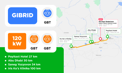 There were installed 2 TOKBOR charging stations with a capacity of 120 kW GBT/GBT and GIBRID GBT at the Ali Dayi 