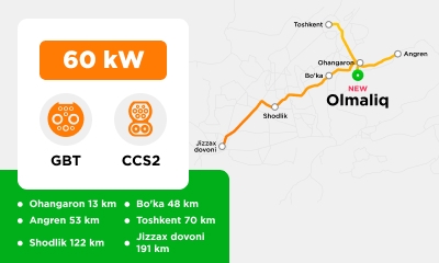 Первая зарядная станция TOK BOR в городе Алмалык