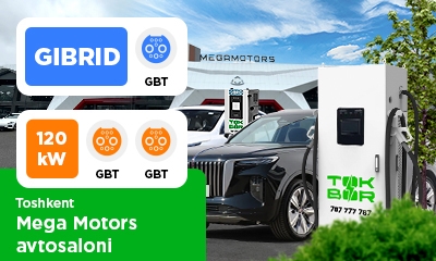 На парковке автосалона «Mega Motors», мы установили 2 зарядные станции TOKBOR мощностью 120 кВт GBT/GBT и GIBRID.